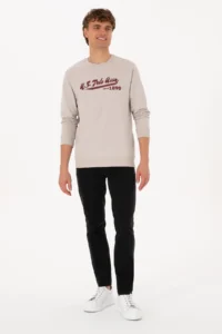 US Polo Assn. Men Crew Neck Regular Fit Stone Thin Sweatshirt - Image 4
