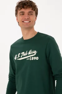 US Polo Assn. Men Crew Neck Regular Fit Dark Green Thin Sweatshirt - Image 2