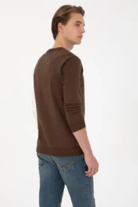 US Polo Assn. Men Regular Fit Crew Neck Brown Thin Sweatshirt - Image 5