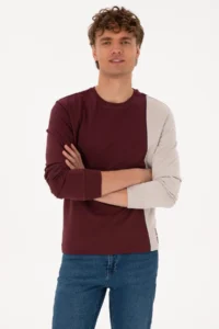 US Polo Assn. Men Regular Fit Crew Neck Burgundy Thin Sweatshirt - Image 3