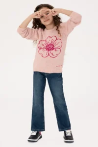 US Polo Assn. Girls' Crew Neck Light Pink Sweater - Image 2