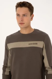 US Polo Assn. Men Regular Fit Crew Neck Mink Sweatshirt - Image 2