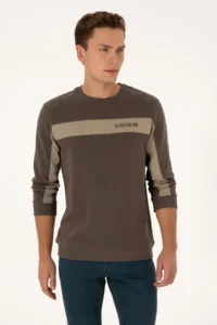 US Polo Assn. Men Regular Fit Crew Neck Mink Sweatshirt - Image 3