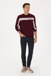 US Polo Assn. Men Regular Fit Crew Neck Burgundy Sweatshirt - Image 4