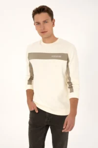 US Polo Assn. Men Regular Fit Crew Neck Cream Sweatshirt