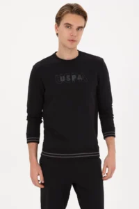 US Polo Assn. Men Regular Fit Crew Neck Black Sweatshirt