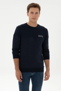 US Polo Assn. Men Regular Fit Crew Neck Navy Blue Sweatshirt