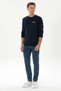 US Polo Assn. Men Regular Fit Crew Neck Navy Blue Sweatshirt - Image 4