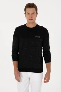 US Polo Assn. Men Regular Fit Crew Neck Black Sweatshirt