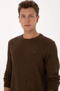 US Polo Assn. Men Regular Fit Crew Neck Brown Sweatshirt - Image 2