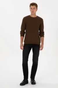 US Polo Assn. Men Regular Fit Crew Neck Brown Sweatshirt - Image 4