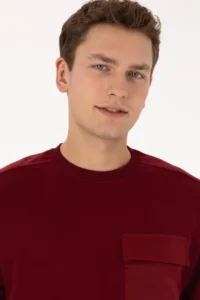 US Polo Assn. Men comfort Fit Crew Neck Pocket Detailed Burgundy Sweatshirt - Image 2