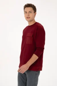 US Polo Assn. Men comfort Fit Crew Neck Pocket Detailed Burgundy Sweatshirt - Image 3