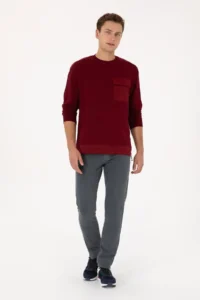 US Polo Assn. Men comfort Fit Crew Neck Pocket Detailed Burgundy Sweatshirt - Image 4