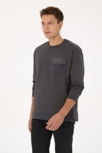 US Polo Assn. Men comfort Fit Crew Neck Pocket Detailed Gray Sweatshirt - Image 3