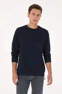 US Polo Assn. Men comfort Fit Crew Neck Pocket Detailed Navy Blue Sweatshirt