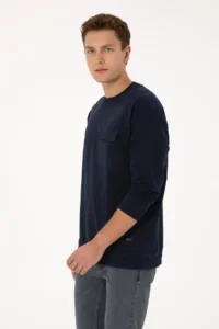 US Polo Assn. Men comfort Fit Crew Neck Pocket Detailed Navy Blue Sweatshirt - Image 3