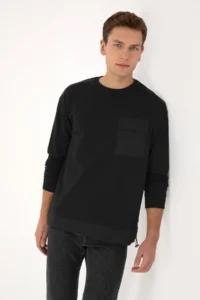 US Polo Assn. Men comfort Fit Crew Neck Pocket Detailed Black Sweatshirt