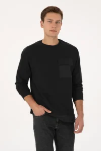 US Polo Assn. Men comfort Fit Crew Neck Pocket Detailed Black Sweatshirt - Image 3