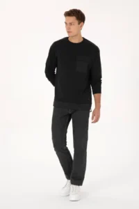 US Polo Assn. Men comfort Fit Crew Neck Pocket Detailed Black Sweatshirt - Image 4