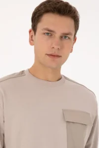 US Polo Assn. Men comfort Fit Crew Neck Pocket Detailed Stone Sweatshirt - Image 2