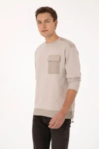 US Polo Assn. Men comfort Fit Crew Neck Pocket Detailed Stone Sweatshirt - Image 3