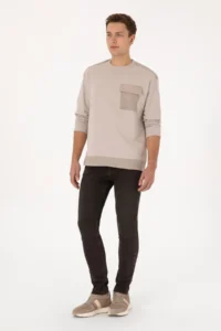 US Polo Assn. Men comfort Fit Crew Neck Pocket Detailed Stone Sweatshirt - Image 4