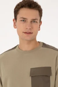 US Polo Assn. Men comfort Fit Crew Neck Pocket Detailed Light Khaki Sweatshirt - Image 2