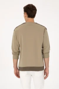 US Polo Assn. Men comfort Fit Crew Neck Pocket Detailed Light Khaki Sweatshirt - Image 5