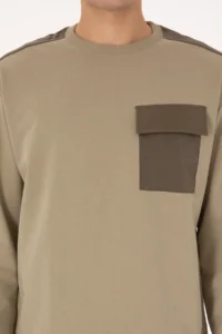 US Polo Assn. Men comfort Fit Crew Neck Pocket Detailed Light Khaki Sweatshirt - Image 6