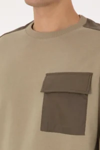 US Polo Assn. Men comfort Fit Crew Neck Pocket Detailed Light Khaki Sweatshirt - Image 7