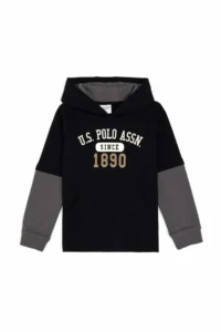 US Polo Assn. Boys' Black Hooded Thin Sweatshirt