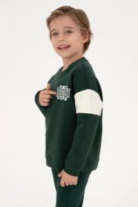 US Polo Assn. Boys' Dark Green Fleece Crew Neck Sweatshirt