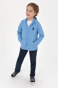 US Polo Assn. Boys' Light Blue Zippered Hooded Sweatshirt - Image 2