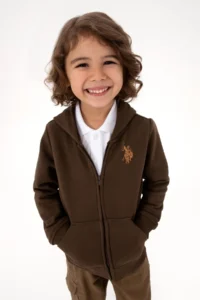 US Polo Assn. Boys' Brown Zippered Hooded Sweatshirt - Image 3