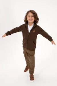 US Polo Assn. Boys' Brown Zippered Hooded Sweatshirt - Image 4
