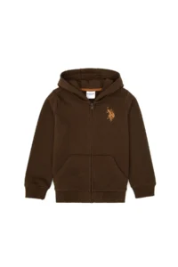 US Polo Assn. Boys' Brown Zippered Hooded Sweatshirt - Image 5