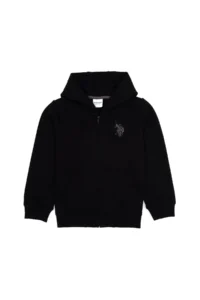 US Polo Assn. Boys' Black Zippered Hooded Sweatshirt