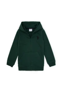 US Polo Assn. Boys' Dark Green Zippered Hooded Sweatshirt