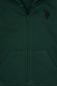 US Polo Assn. Boys' Dark Green Zippered Hooded Sweatshirt - Image 3