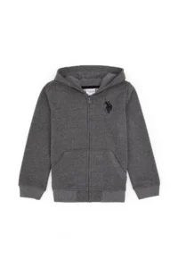 US Polo Assn. Boys' Anthracite Melanj Zippered Hooded Sweatshirt