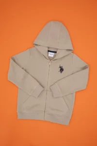 US Polo Assn. Boys' Dark Beige Zippered Hooded Sweatshirt - Image 3