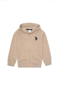 US Polo Assn. Boys' Dark Beige Zippered Hooded Sweatshirt - Image 4