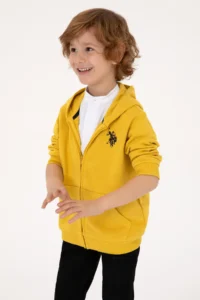US Polo Assn. Boys' Yellow Zippered Hooded Sweatshirt