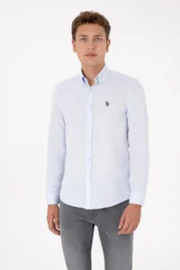 US Polo Assn. Men Light Blue Long Sleeve Basic Shirt - Image 3