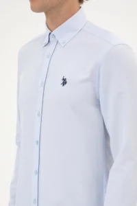 US Polo Assn. Men Light Blue Long Sleeve Basic Shirt - Image 7