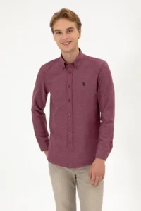 US Polo Assn. Men Burgundy Long Sleeve Basic Shirt