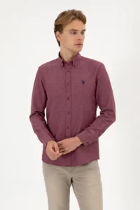 US Polo Assn. Men Burgundy Long Sleeve Basic Shirt - Image 3