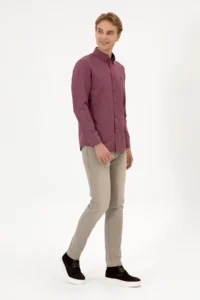 US Polo Assn. Men Burgundy Long Sleeve Basic Shirt - Image 4