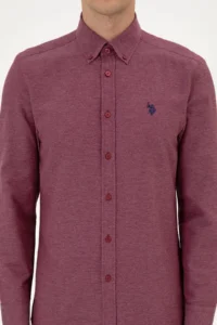 US Polo Assn. Men Burgundy Long Sleeve Basic Shirt - Image 6